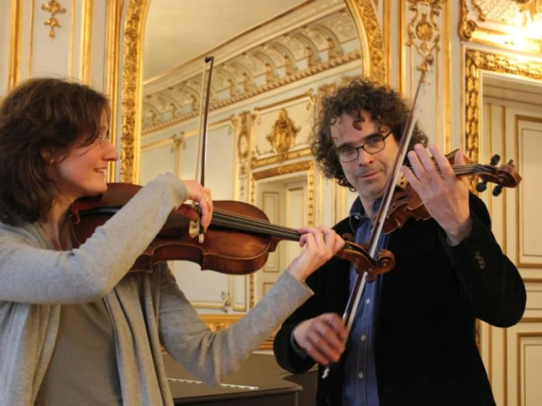 Die Gewandhausmusiker Birgit Weise und Edwin Ilg bei der Probe im Alten Senatssaal, Foto: E. Leinh
