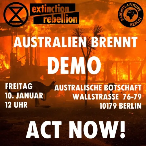#StopAdani: XR und P4F demonstrieren gemeinsam vor der Australischen Botschaft in Berlin Bild: #StopAdani: XR und P4F demonstrieren gemeinsam vor der Australischen Botschaft in Berlin