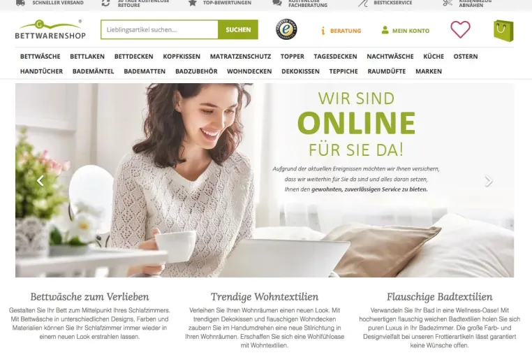 Bettwaren-Shop.de - Kontaktfrei einkaufen ist Programm Bild: Bettwaren-Shop.de - Kontaktfrei einkaufen ist Programm