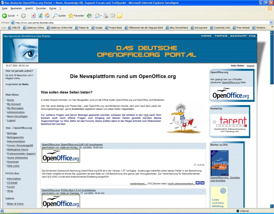 Eröffnungsbildschirm des deutschen OpenOffice.org Portals