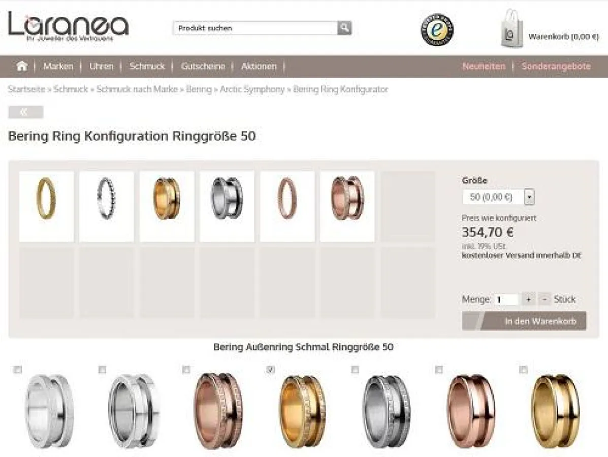 Screenshot vom Ring Konfigurator - Quelle: Laranea.de