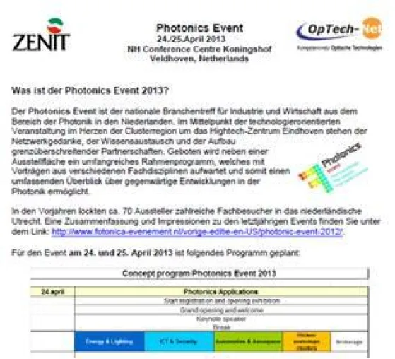 Photonics Event in den Niederlanden Bild: Photonics Event in den Niederlanden