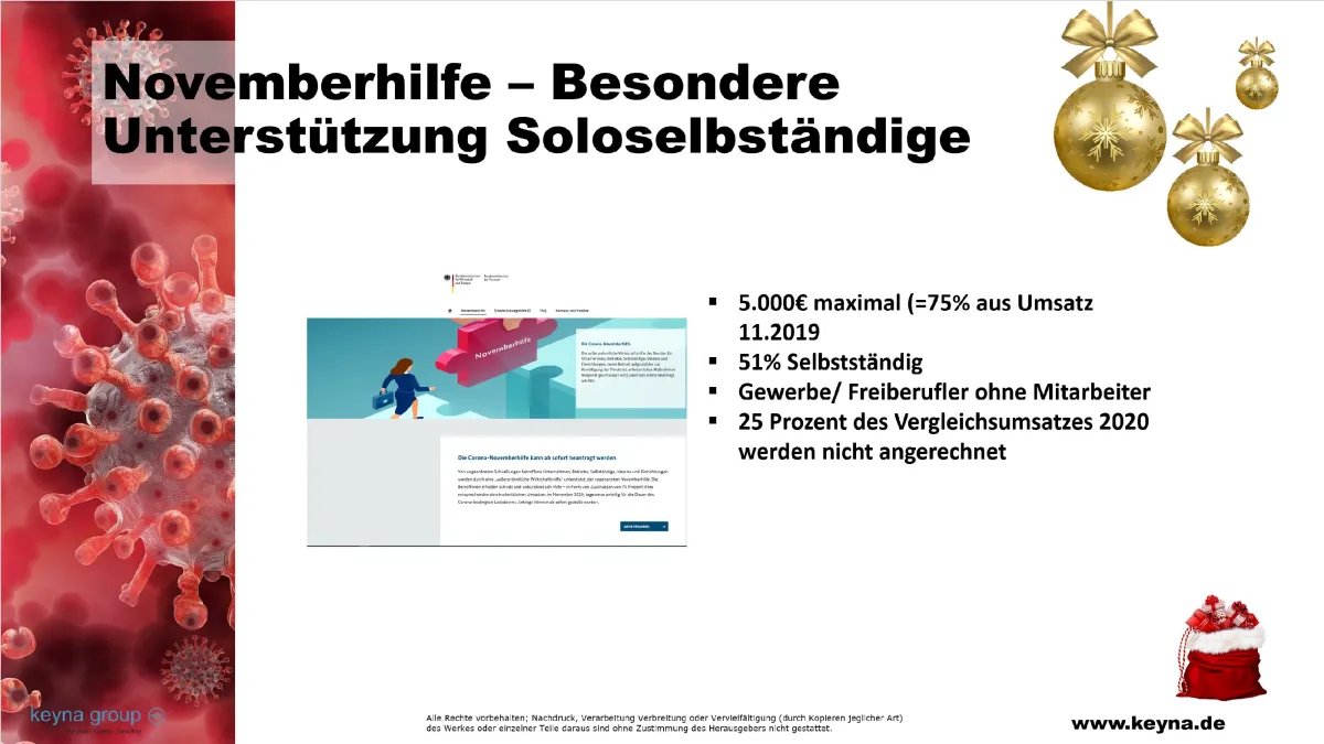 Corona Novemberhilfe - Antragsverfahren für Soloselbstständige