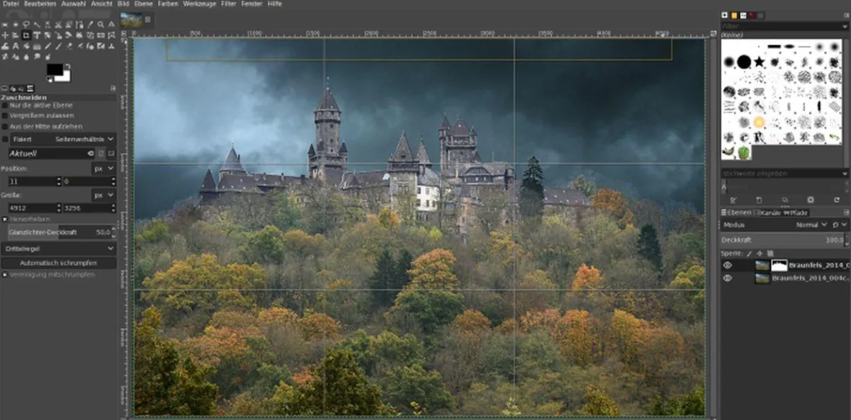 Bild wird in GIMP bearbeitet mit Ebenen und Masken