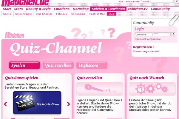 Mädchen.de quizzt mit ChannelQ - Der Mädchen.de Quiz-Channel geht an den Start Bild: Mädchen.de quizzt mit ChannelQ - Der Mädchen.de Quiz-Channel geht an den Start