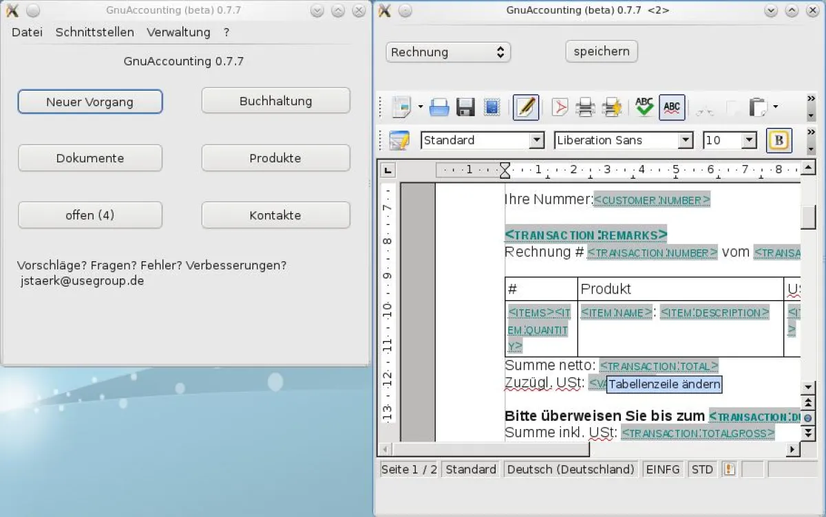 Die Vorlagengestaltung von Gnuaccounting 0.7.7 auf einem Linux-System