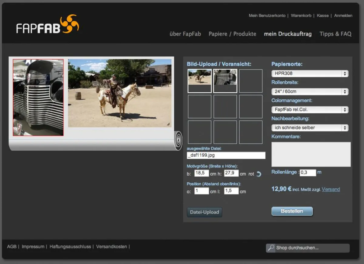 Online Shop von fapfab.de: Bilderdrucke beliebig vergrößern und platzieren