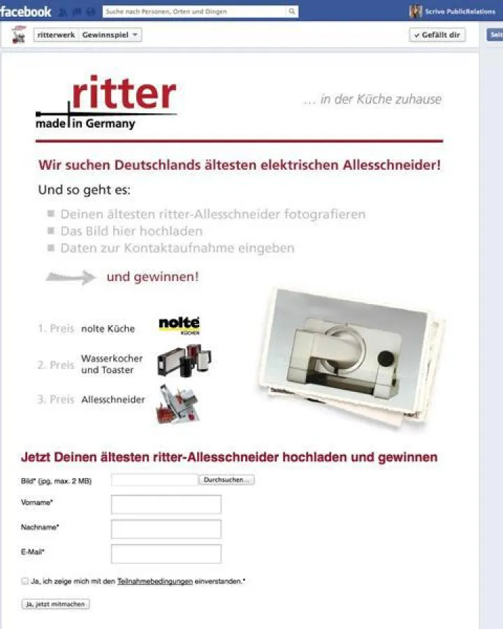 Facebook-App zum Gewinnspiel von ritterwerk