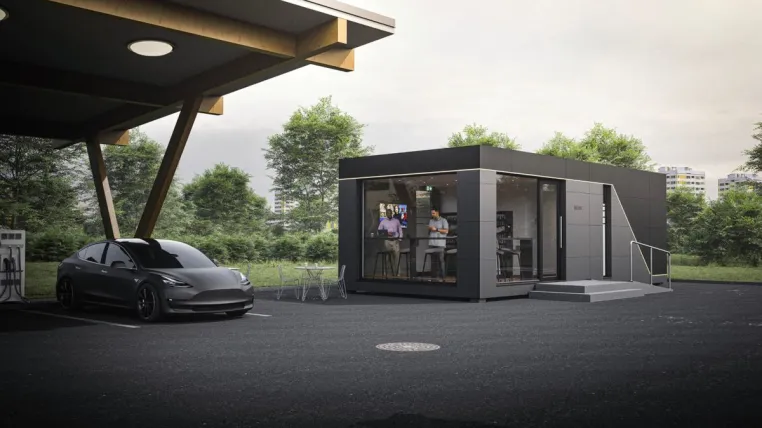 Bild: Erlebnis Ladepark neu definiert: BLOXS präsentiert smarte Wartelounge für E-Auto-Fahrer