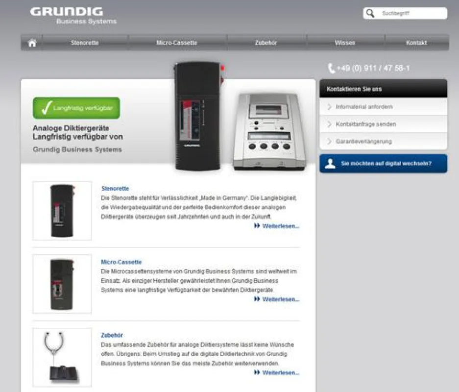 analoge Webseite von Grundig Business Systems