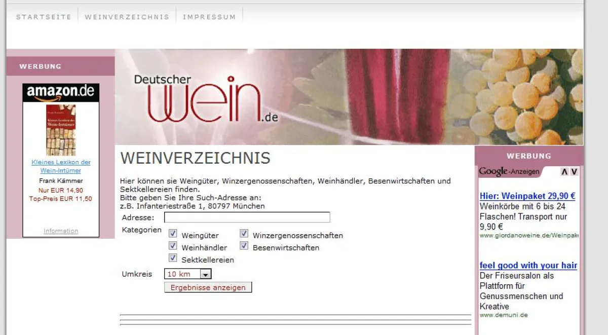 Wein-Verzeichnis für Weine aus Deutschland