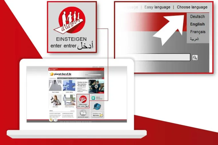 Bild: EINSTEIGEN mit planet-beruf.de: Jetzt noch mehr Inhalte auf Englisch, Französisch und Arabisch