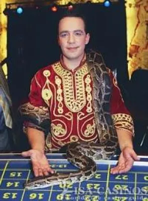 Was sucht der Tigerpython auf dem Roulettetisch? Bild: Was sucht der Tigerpython auf dem Roulettetisch?