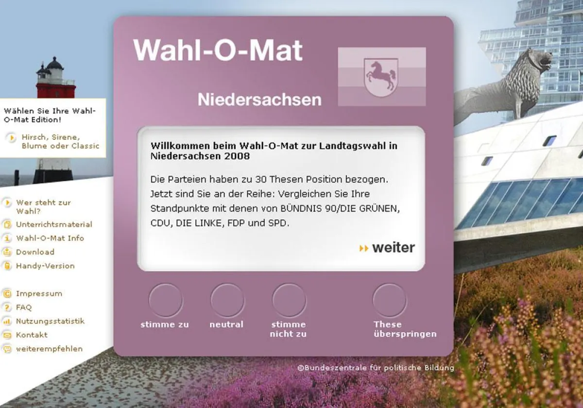 Collage mit landestypischen Elementen: der Wahl-O-Mat zur Landtagswahl in Niedersachen