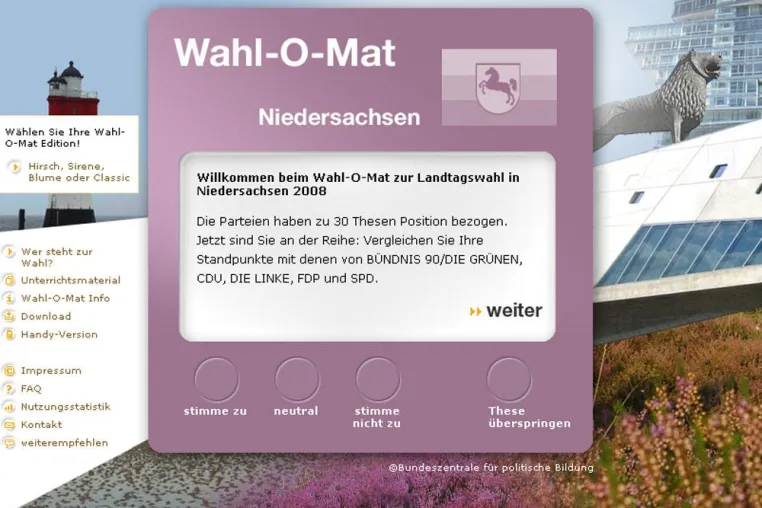 Bild: Wahl-O-Mat zur Niedersachsen-Wahl online