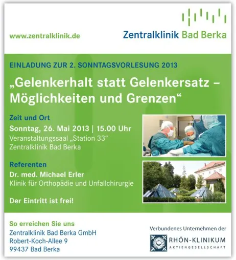 Bild: „Gelenkerhalt statt Gelenkersatz“ – Zentralklinik lädt zu „orthopädischer Sonntagsvorlesung“ ein