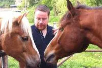 Bild: Pferdefütterung im Frühling- vom Stall auf die Weide