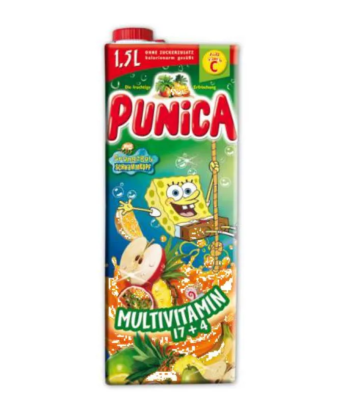 Mit SpongeBob Schwammkopf wird es bunt: 1,5 l Punica Tetrapacks im SpongeBob Design