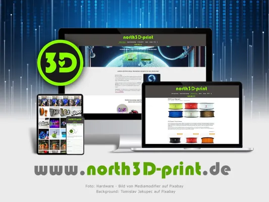 Bild: Weblaunch bei north3D-print, Onlineshop für 3D-Druckobjekte sowie Filamente und 3D-Druckzubehoer