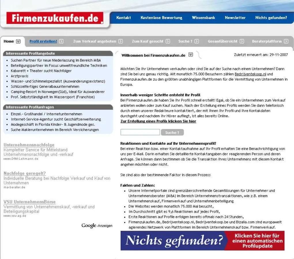 Die Internetseite von firmenzukaufen.de