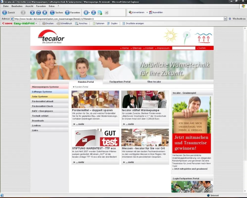 Übersichtlich, komfortabel und informativ ist die überarbeitete Homepage von Tecalor aus Holzminden.