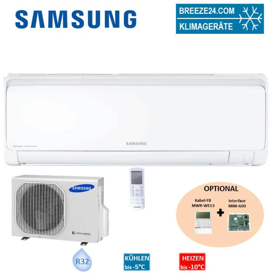 Klimaanlagen-Set von SAMSUNG AR 12 RXFPEWQN Wandgerät Maldives + AR 12 RXFPEWQX R32 3,5 kW von Breez