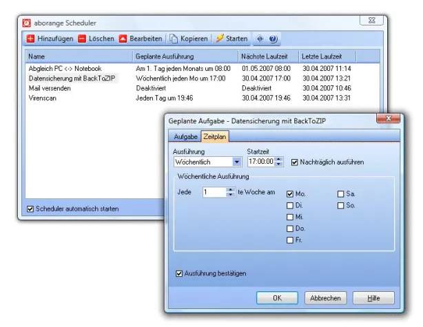 Bild: Programme unter Vista zeitgesteuert ausführen mit dem aborange Scheduler 2.10