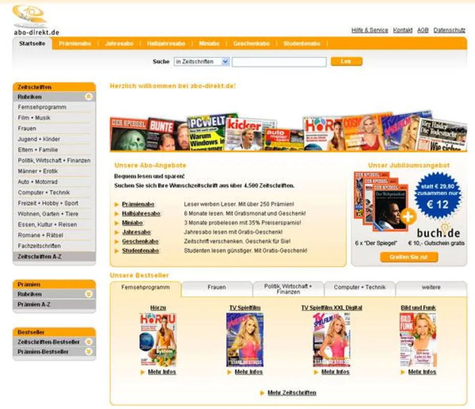 Das neue Design von dem Shoppingportal www.abo-direkt.de