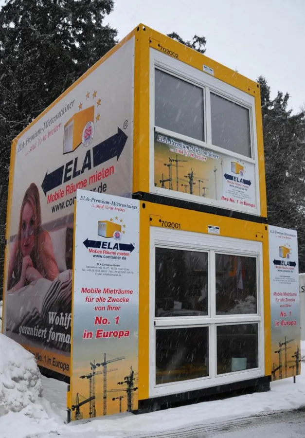 Der ELA-Premium-Mietcontainer bietet auf 18m² Platz für individuelle Raumlösungen und ist eins der zahlreichen Modelle des Containerspezialisten.