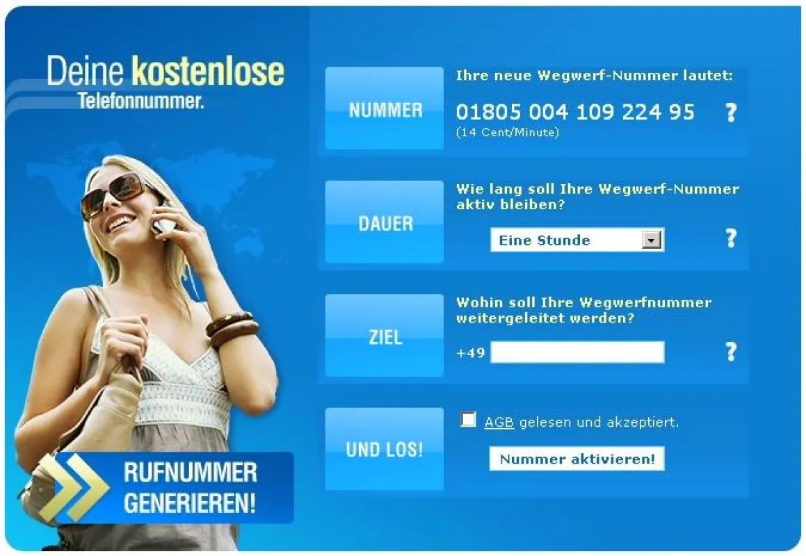 Screenshoot Wegwerfnummer.de