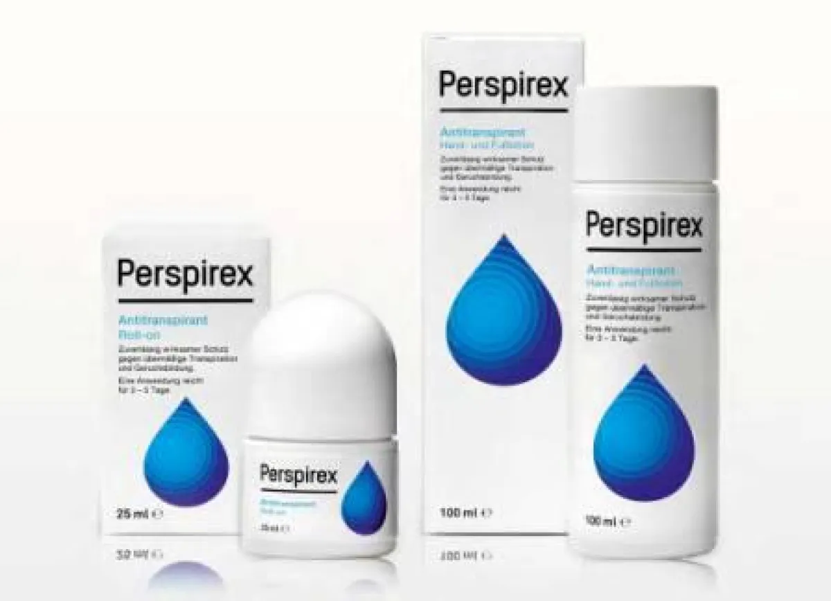 Perspirex ist  als Roll-on und als Hand- und Fußlotion erhältlich