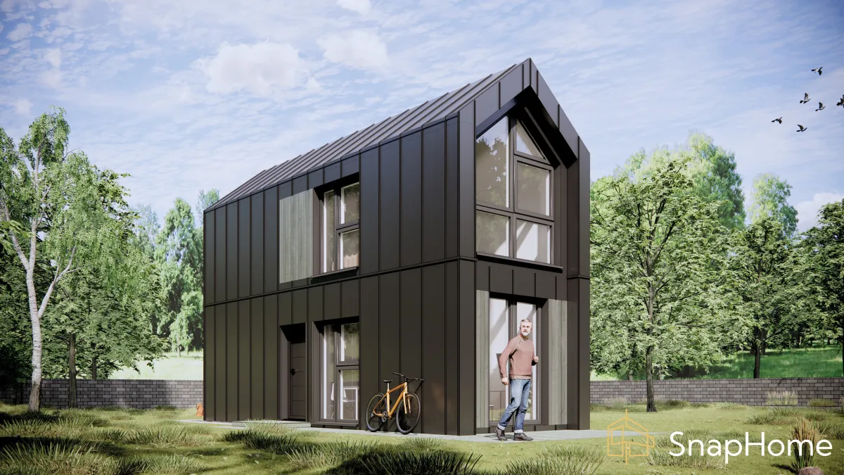 Das Modulhaus RF1 bietet auf rund 40 qm Platz für Individualisten. Es ist KfW 40 förderfähig. (© SnapHome)