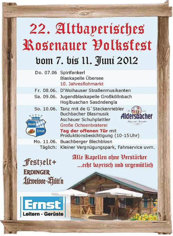 Leiternshop veranstaltet 22. Rosenauer Volksfest / Programm