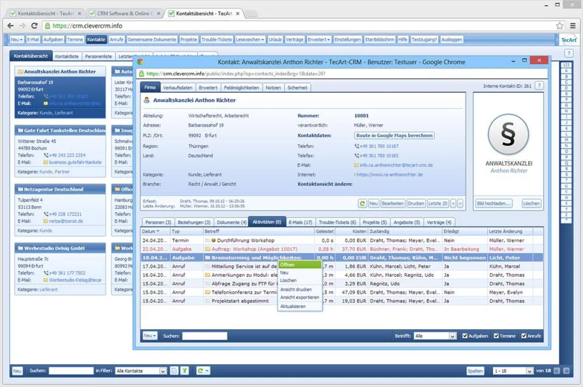 TecArt CRM im Einsatz - Kontakte