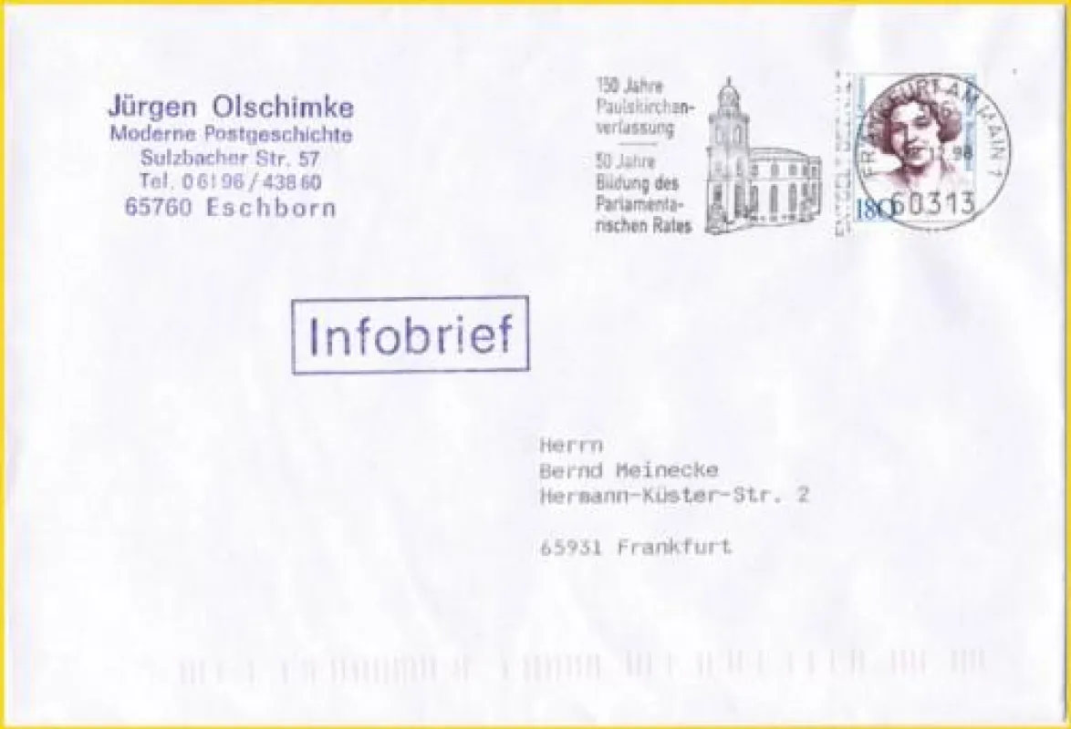 Infobrief Kompakt aus der zweiten Gebührenperiode mit einer Einzelfrankatur 180 Pfennig Frauen