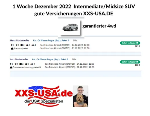 Bild: Mietwagenpreisvergleich 1 USA Experte gegen 3 Online Portale / Kalifornien Dezember 2022