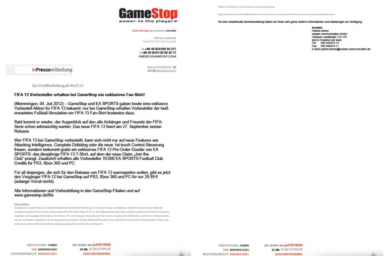 Bild: FIFA 13 Vorbesteller erhalten bei GameStop ein exklusives Fan-Shirt