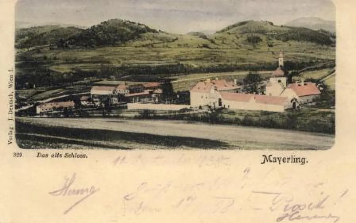 Das Jagdschloss Mayerling vor 1889 auf einer historischen Ansichtskarte. Bild: Sammlung Friedrich