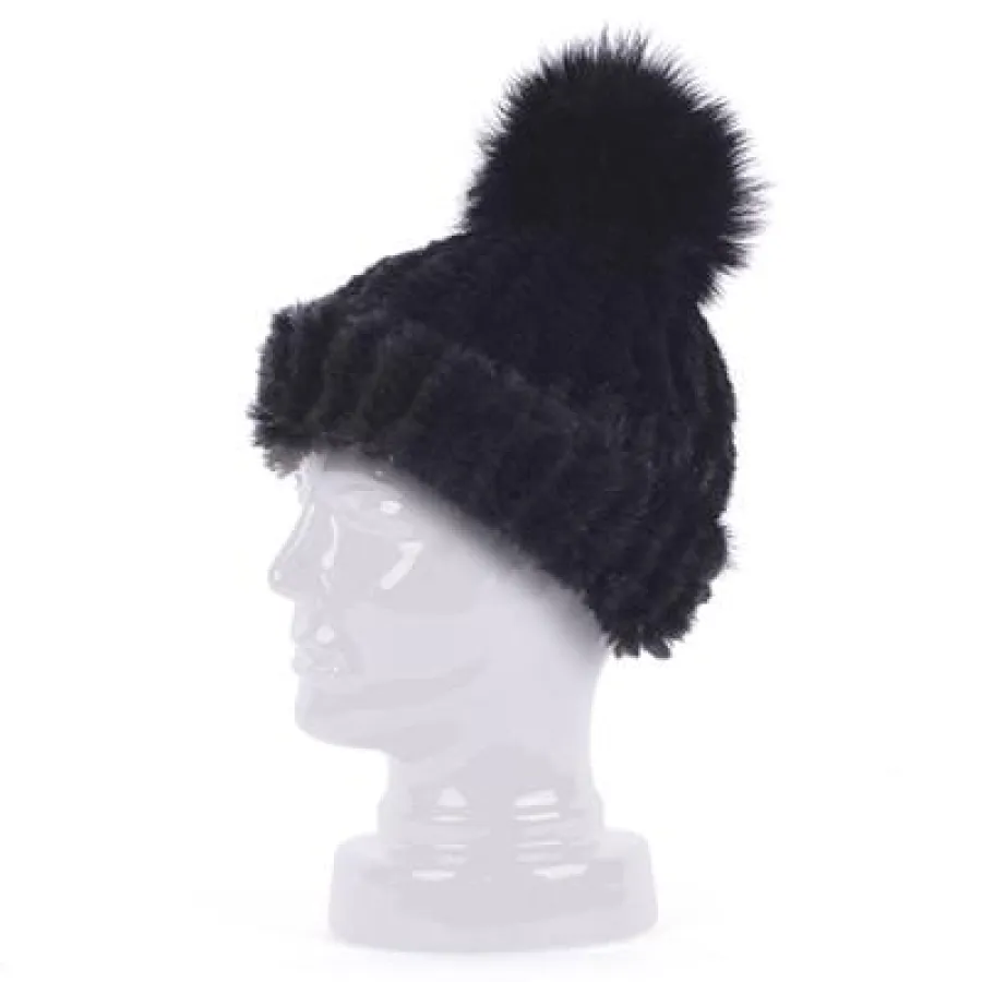 Bommelmütze aus Nerz mit Fuchsbommel