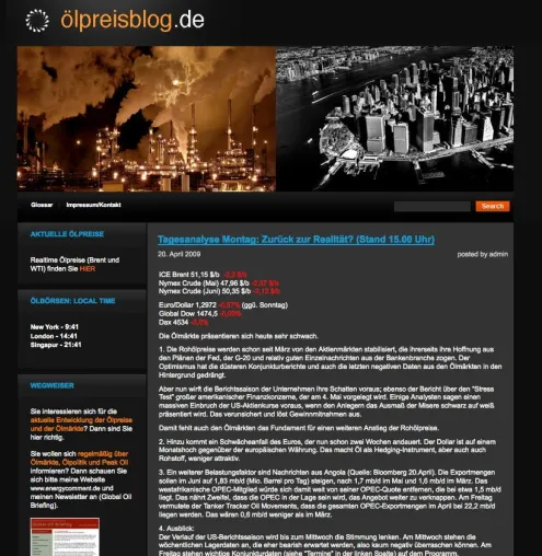 Bild: Ölpreis und Ölmarkt - Die Tagesanalyse für Dienstag, 21. April 2009