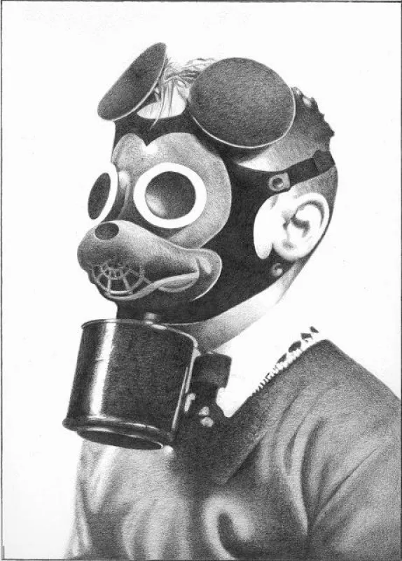 MICKY MOUSE GAS MASK, 25 x 18 cm, Bleistift auf Papier, 2009