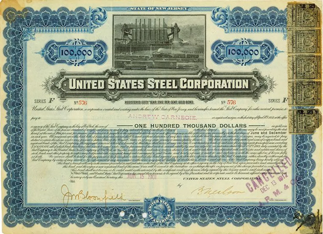 Anleihe der United States Steel mit Signatur Andrew Carnegie