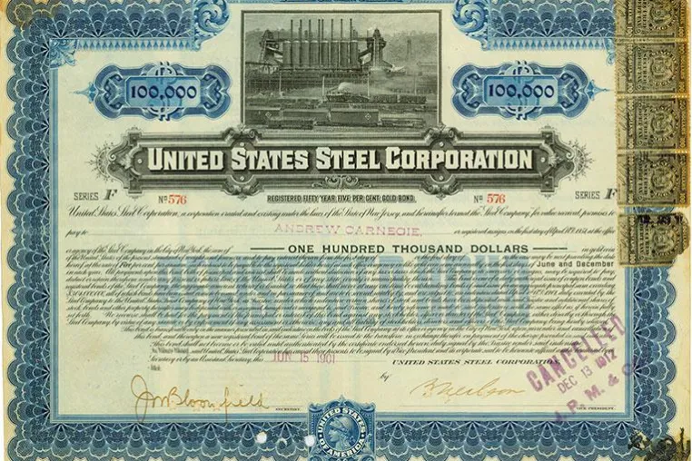 Bild: Top 10 Historisches Wertpapier mit Signatur Andrew Carnegie unterm Hammer
