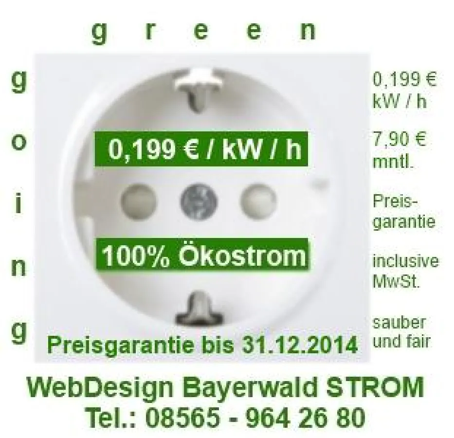 100% Ökostrom mit Preisgarantie bis 31.12.2014