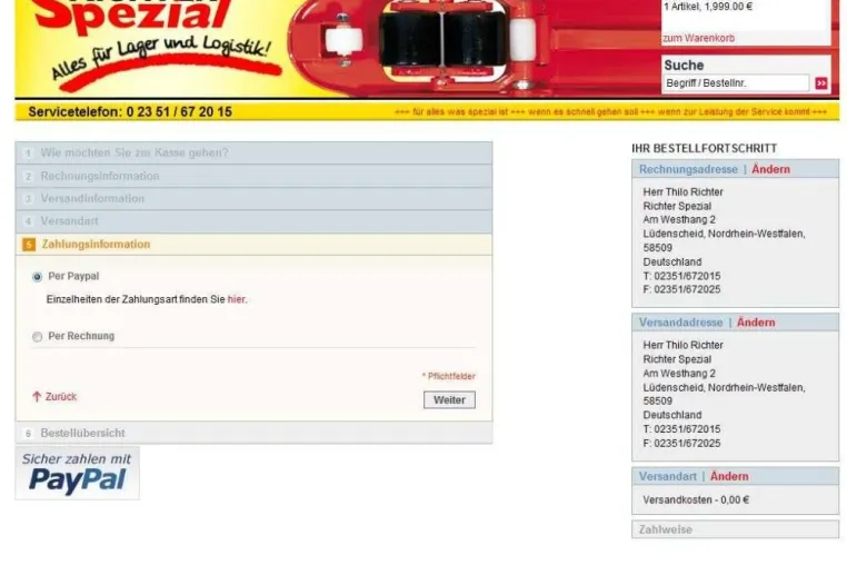 Bild: Vereinfachte Zahlung ohne Kosten mit Käuferschutz über PayPal®, Richter Spezial erweitert Zahlungsmodalitäten.