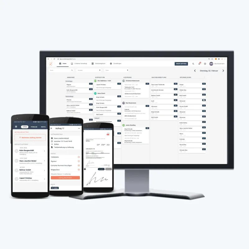 Bedienungsoberfläche der Browser- und Smartphone-App von ContainerGrid