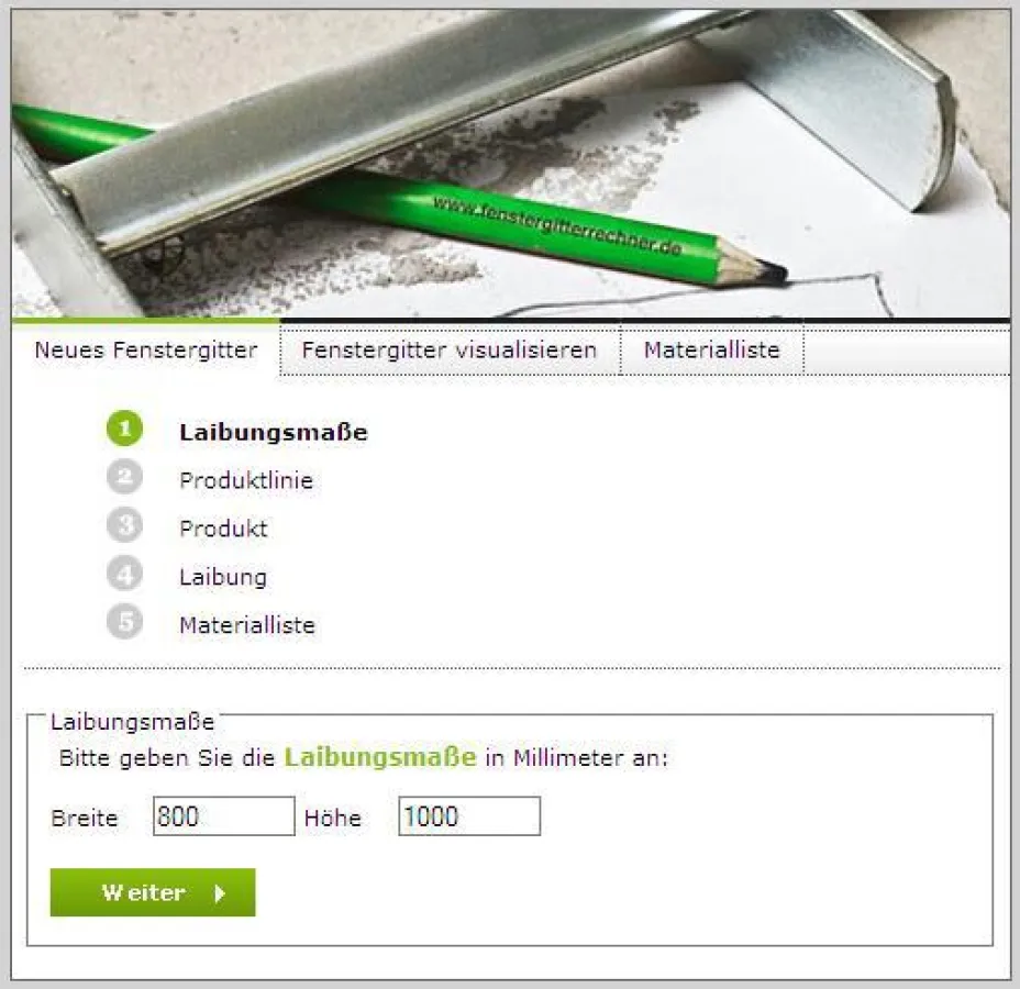 Praktische Planungshilfe: der Fenstergitterrechner unter www.fenstergitterrechner.de oder www.gah.de.