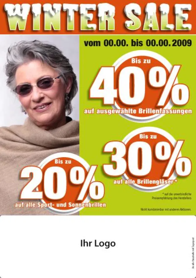 Titelseite „Winter Sale“ mit frei wählbaren Rabattangaben.