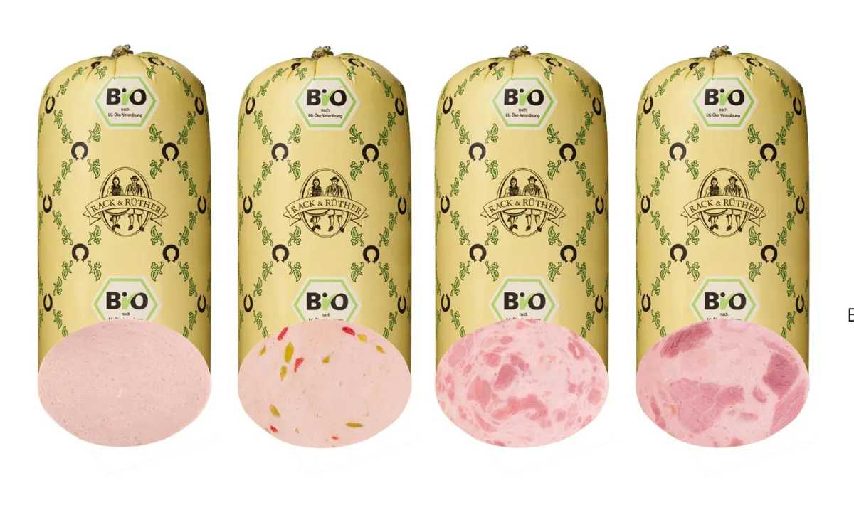 RACK & RÜTHER belegt das Butterbrot mit Bio Mortadella,  Bio Mortadella mit Paprika, Bio Fleischwurs