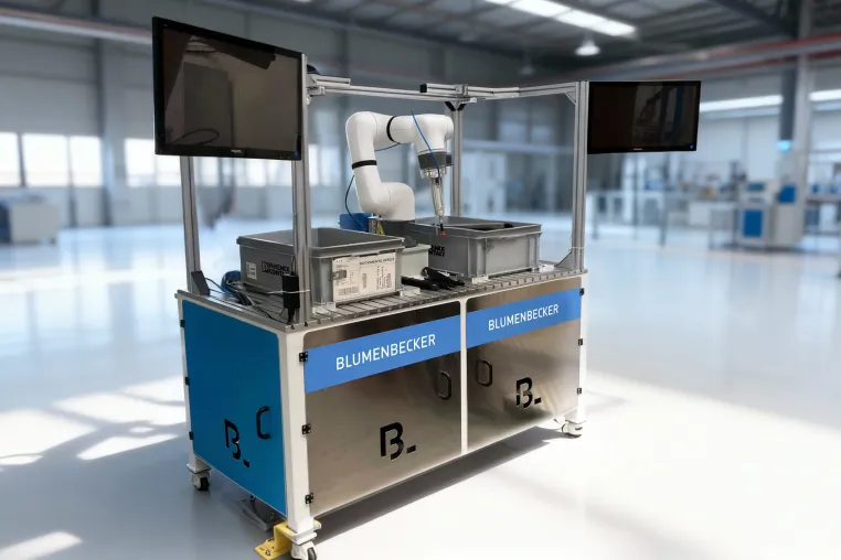 Bild: Blumenbecker präsentiert B.AI die KI-gesteuerte Roboterzelle für flexible Teileentnahme 